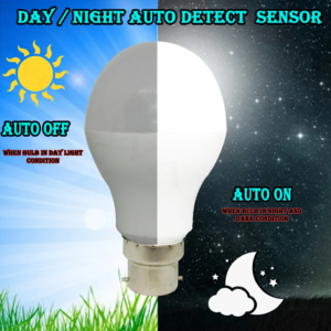 RENMAX 9-Watt B22 LED Bulb Round Shaped Sensor Operated Light Day/Night Automatic On-Off Cool White Light (Pack of 1)