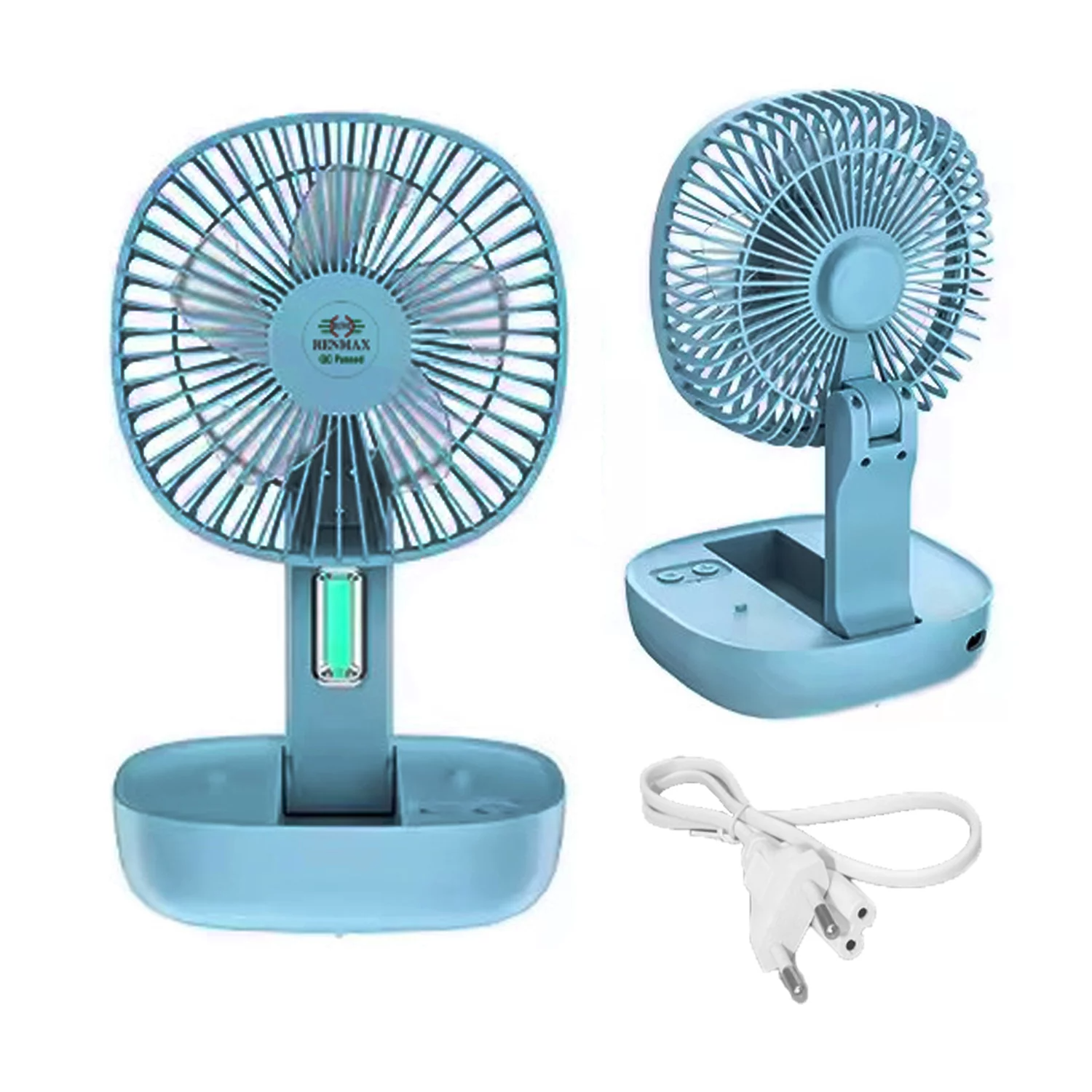 RENMAX Table Fan with Bright LED Light Foldable Rechargeable AC DC 2-Speed Foldable Multicolor Plastic - 1Pc (8636)