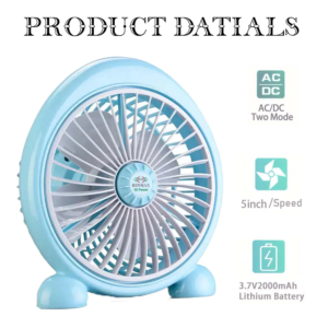 RENMAX Mini Table Personal Desktop Fan Rechargeable 3-Speed Control Portable Battery & USB Powered Multicolor Plastic - 1Pc (8306)