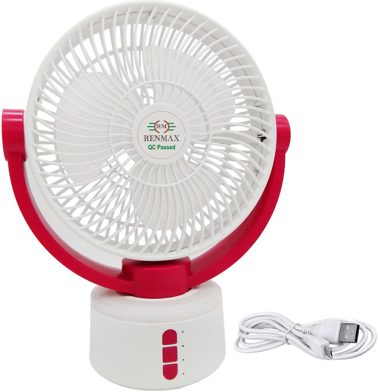 RENMAX Rechargeable Table Fan Desktop Portable with LED Light 3-Speed USB C-Type Rechargeable Dual Li-ion Battery 100° Swing ABS Plastic - 1Pc